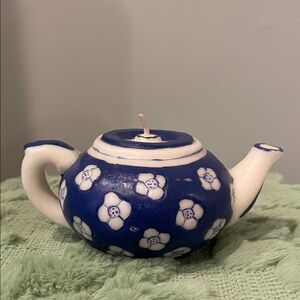 Blue and White Floral Teapot Candle